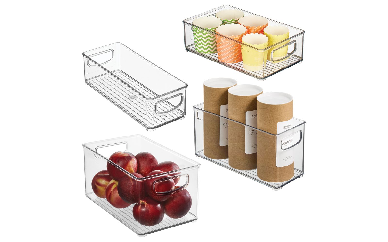 iDesign Plastic Stackable Pantry Bins with Handles, 4 Pack