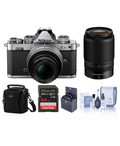 Зеркальная беззеркальная камера Nikon Z fc DX-Format с объективами 16-50mm f/3.5-6.3 и 50-250mm f/4.5-6.3, комплект с картой памяти 64GB и сумкой