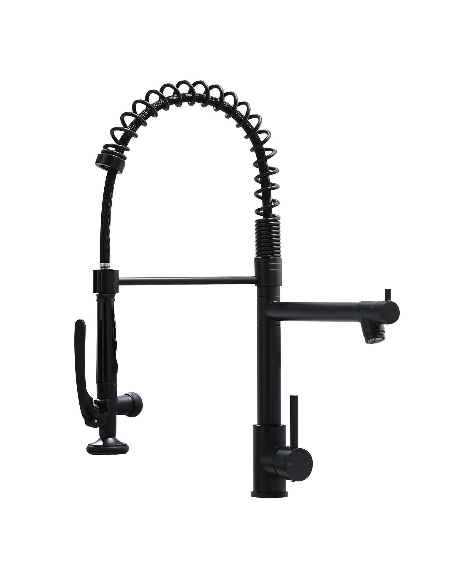 Greenspring Spring Single-Handle Pull Down Sprayer Kitchen Faucet, Commercial High Goosenck Kitchen Sink Faucet in Brushed Nickel