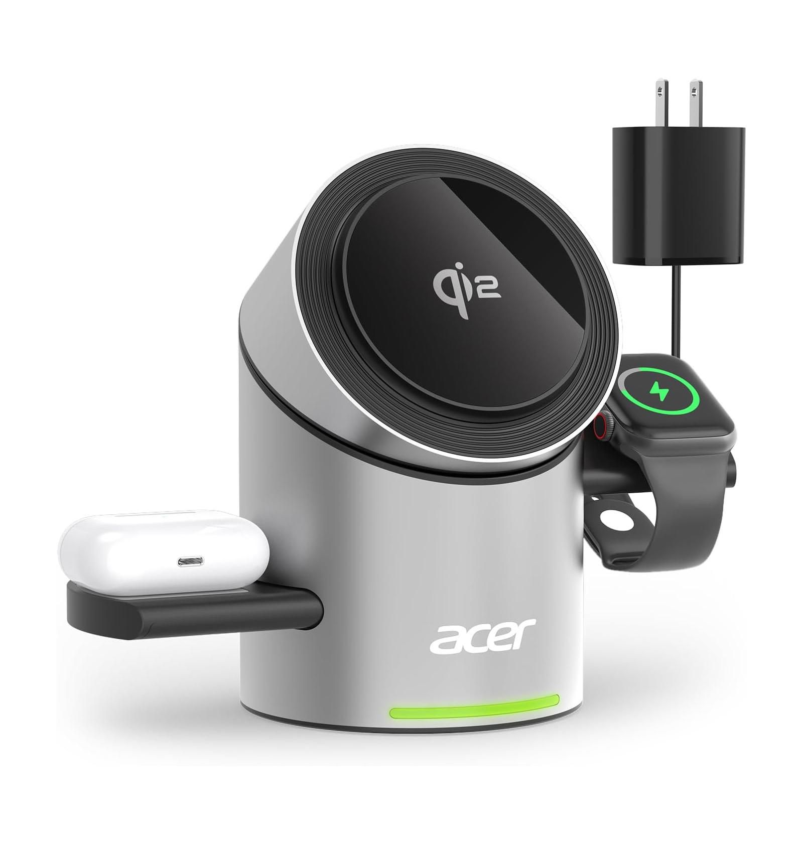 Acer Зарядная станция 3-в-1 для Apple Devices - Qi2 15W беспроводная зарядка для iPhone, Apple Watch и AirPods