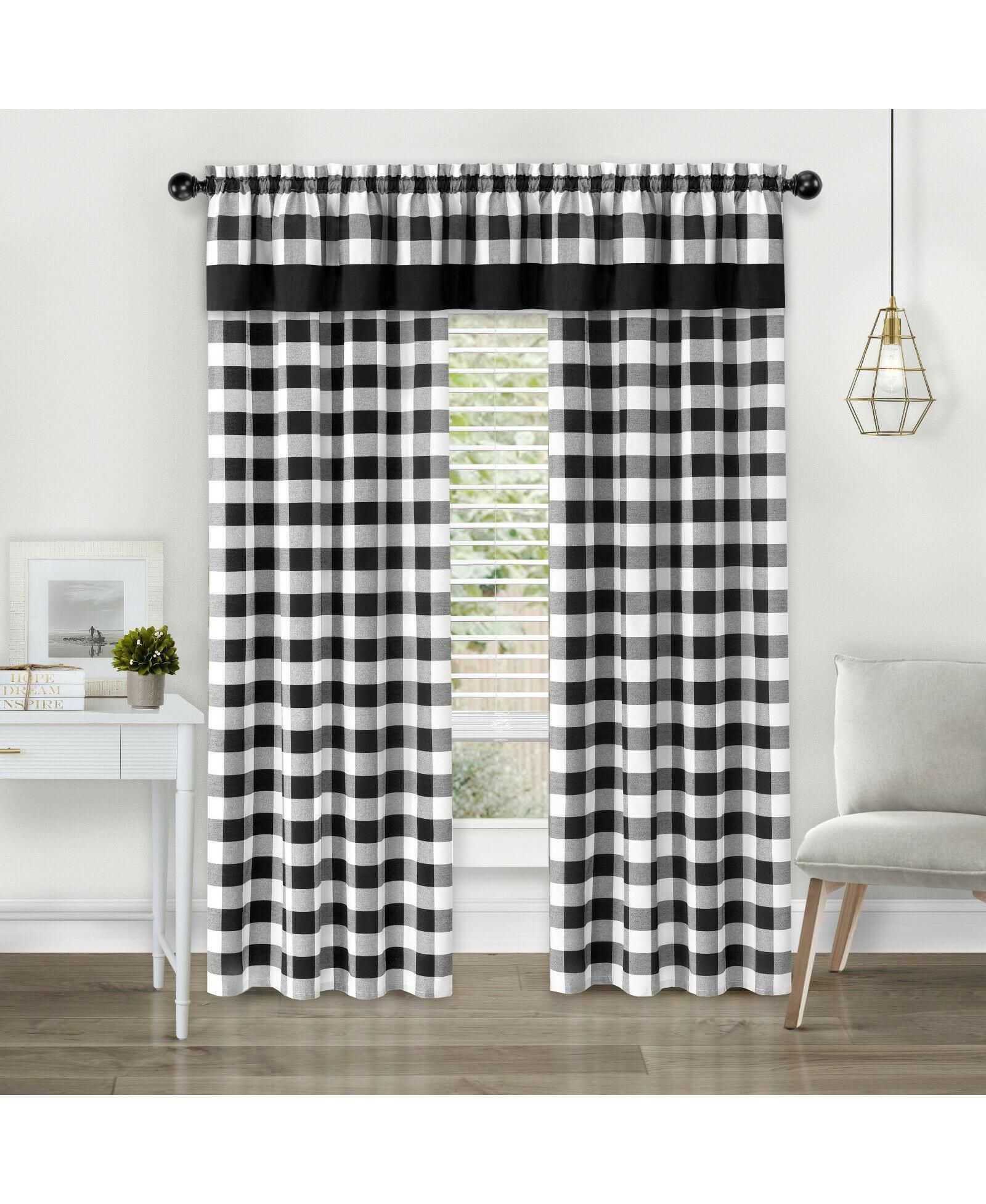 Набор штор и ламбрекенов Kate Aurora Modern Country Farmhouse Buffalo Check Plaid