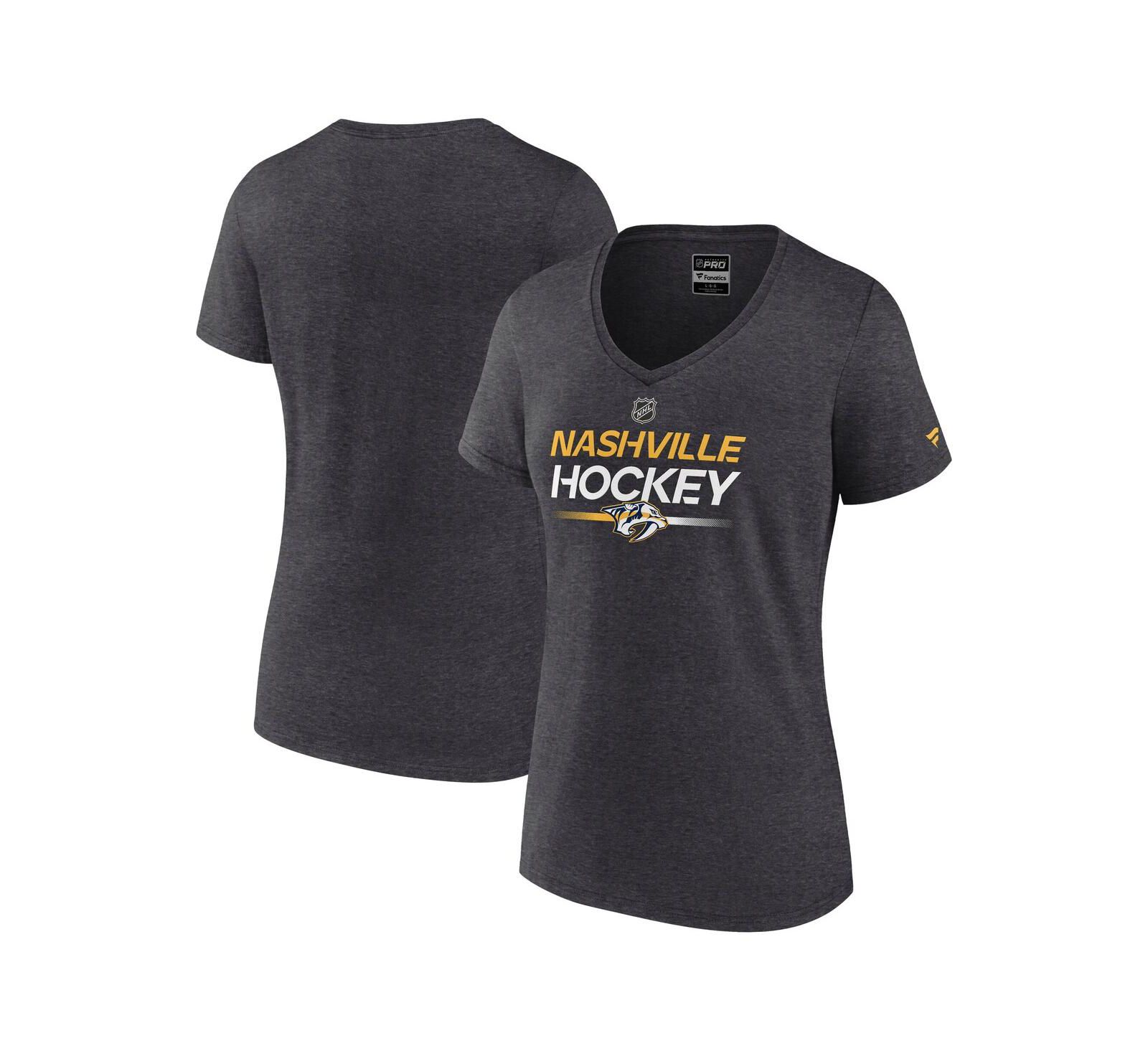 Женская футболка V-образного выреза Fanatics Nashville Predators Heather Charcoal