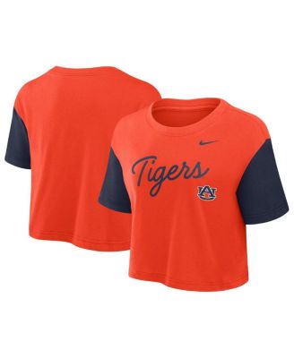 Женская укороченная футболка Nike Orange/Navy Auburn Tigers Color Block Script