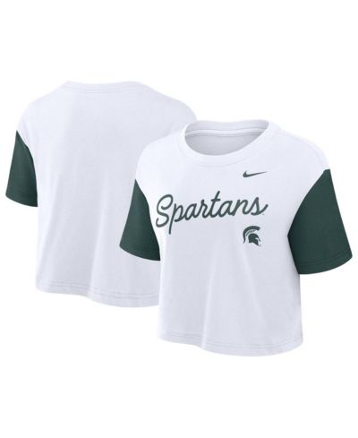 Женская укороченная футболка Nike Michigan State Spartans Color Block Script Performance, белая/зеленая