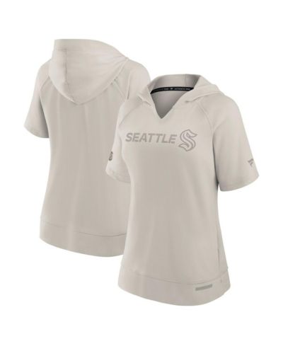 Fanatics Women's Cream Seattle Kraken Authentic Pro Road Short Sleeve V-Neck Pullover Hoodie