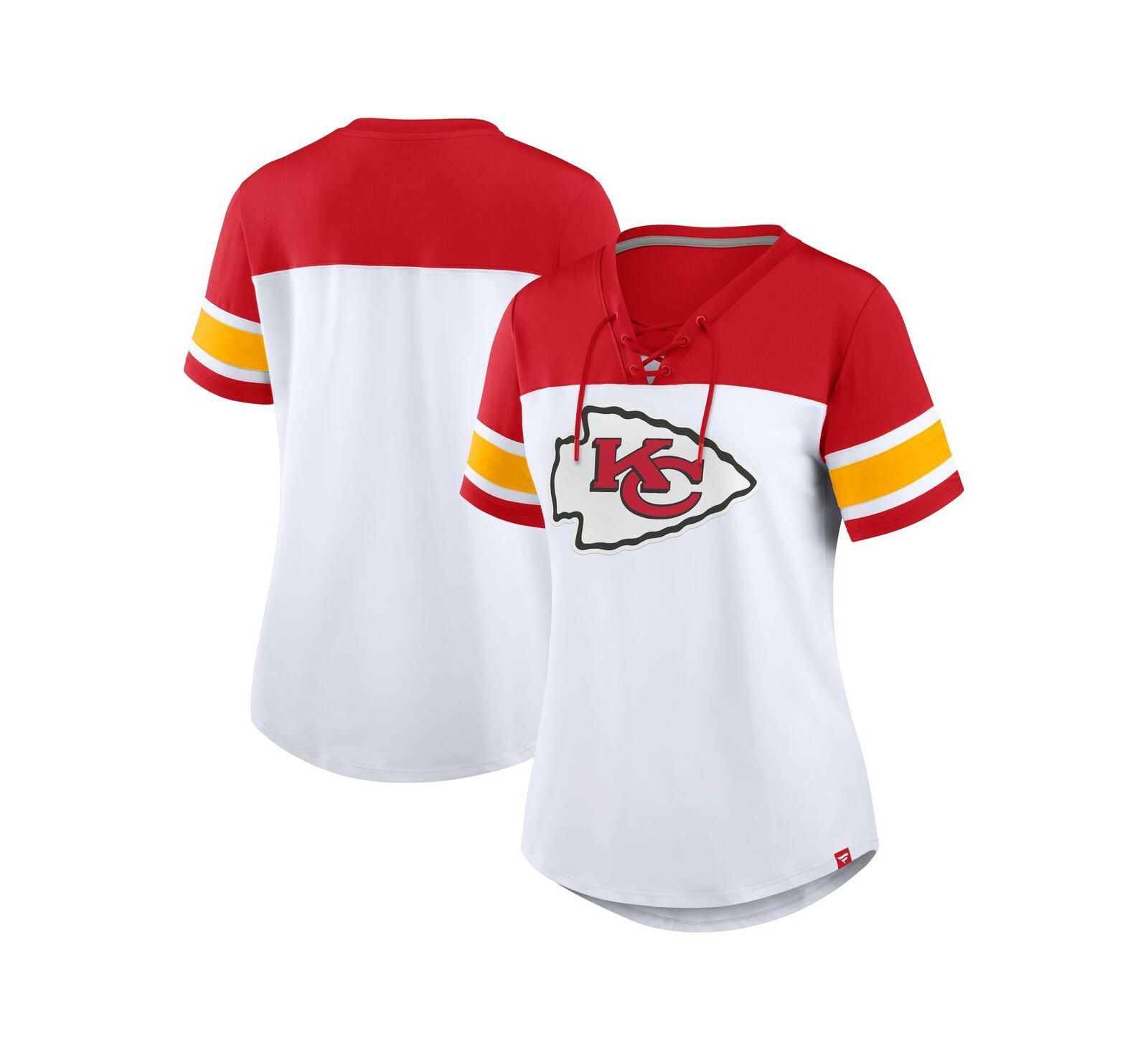 Женская футболка Fanatics Women's White/Red Kansas City Chiefs Athena Lace-Up V-Neck