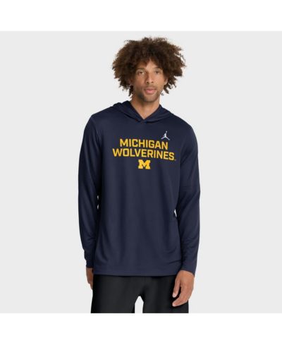 Jordan Men's Navy Michigan Wolverines 2025 Sideline Performance Long Sleeve Hoodie T-Shirt