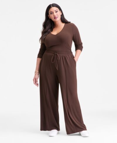I.N.C. International Concepts Plus Size Ribbed Wide-Leg Drawstring Pants, Macy's Exclusive
