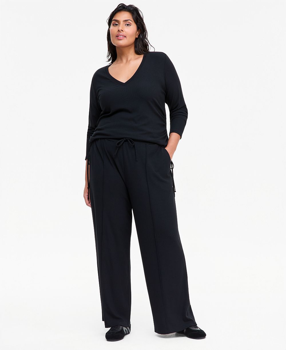 I.N.C. International Concepts Plus Size Ribbed Wide-Leg Drawstring Pants, Macy's Exclusive