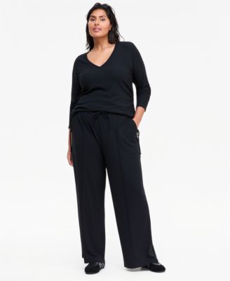 I.N.C. International Concepts Plus Size Ribbed Wide-Leg Drawstring Pants, Macy's Exclusive