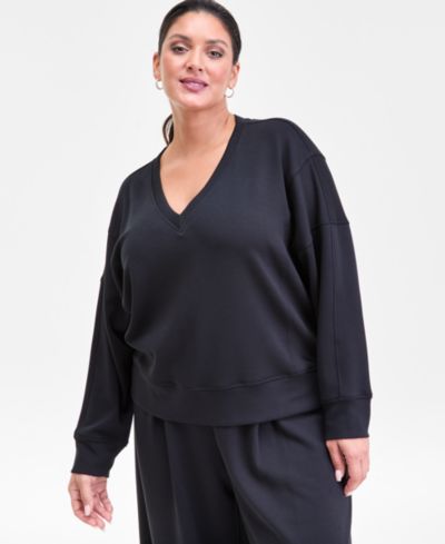 Вязаный топ I.N.C. International Concepts Plus Size с V-образным вырезом и длинным рукавом