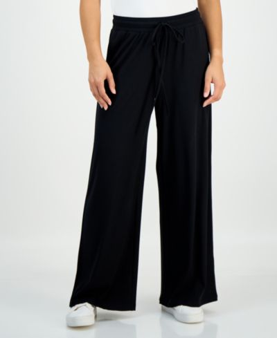 I.N.C. International Concepts Petite Ribbed Knit High Rise Drawstring Wide-Leg Pants, Macy's Exclusive
