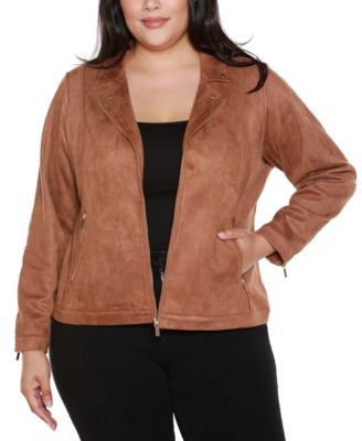 Belldini Plus Size Faux-Suede Moto Jacket