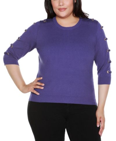 Belldini Plus Size Grommet-Trim Ribbed Sweater