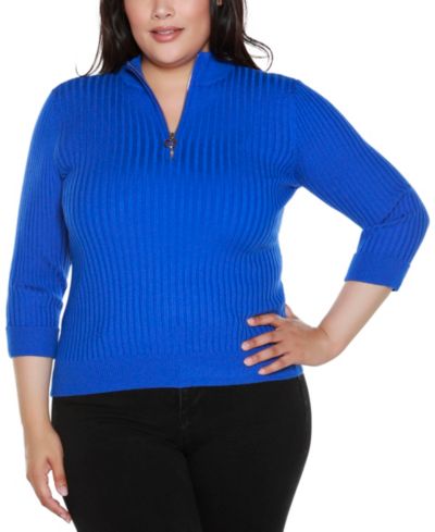 Belldini Plus Size Ribbed Quarter-Zip Sweater