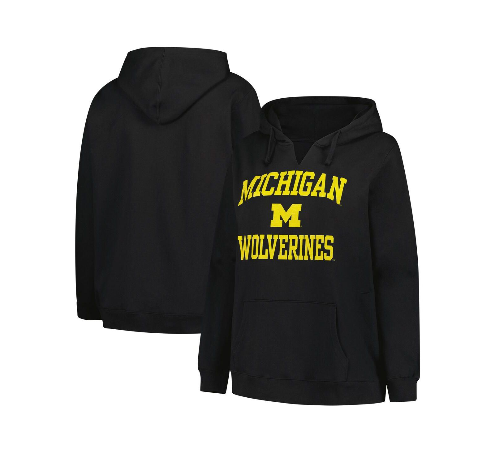 Женское худи Champion Black Michigan Wolverines Plus Size с V-образным вырезом
