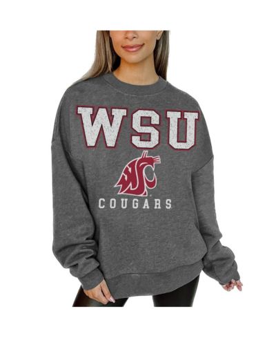 Gameday Couture Women's Heather Charcoal Washington State Cougars Oversized Distressed Fleece Pullover Sweatshirt