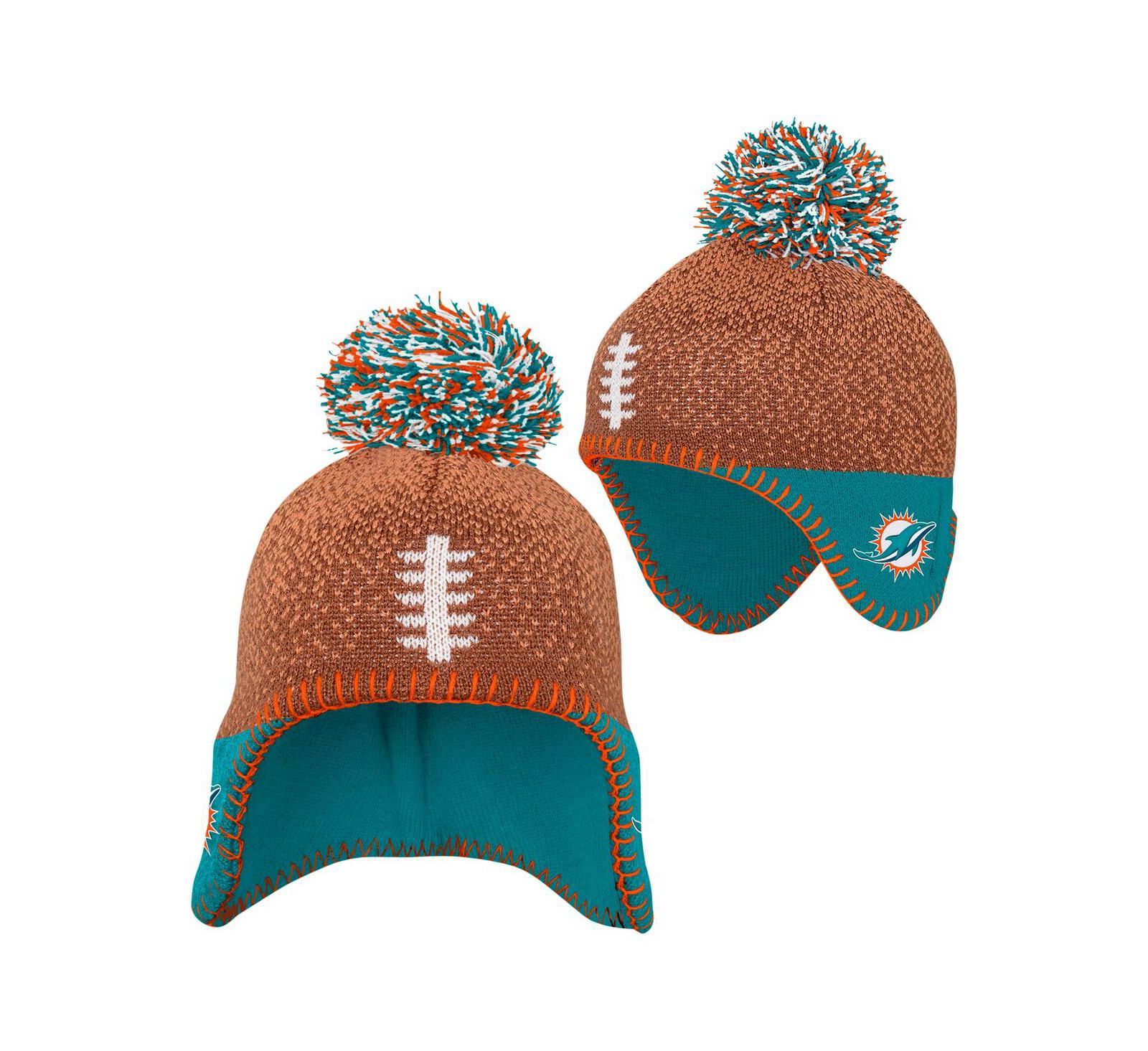 Детская вязаная шапка с помпоном Miami Dolphins Brown