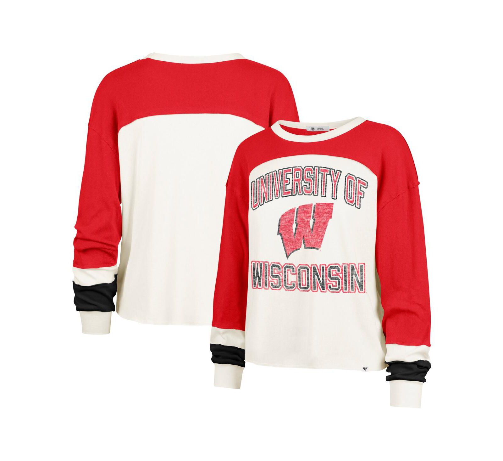 '47 Brand Женская футболка с длинным рукавом Wisconsin Badgers Double Header Curve Raglan, кремовая