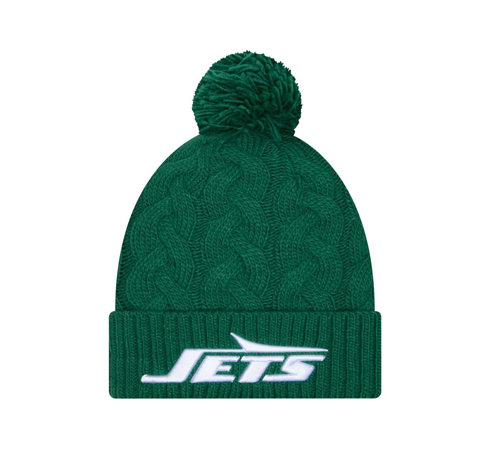 Вязаная шапка New Era Women's Green New York Jets Cable Cuffed Knit with Pom