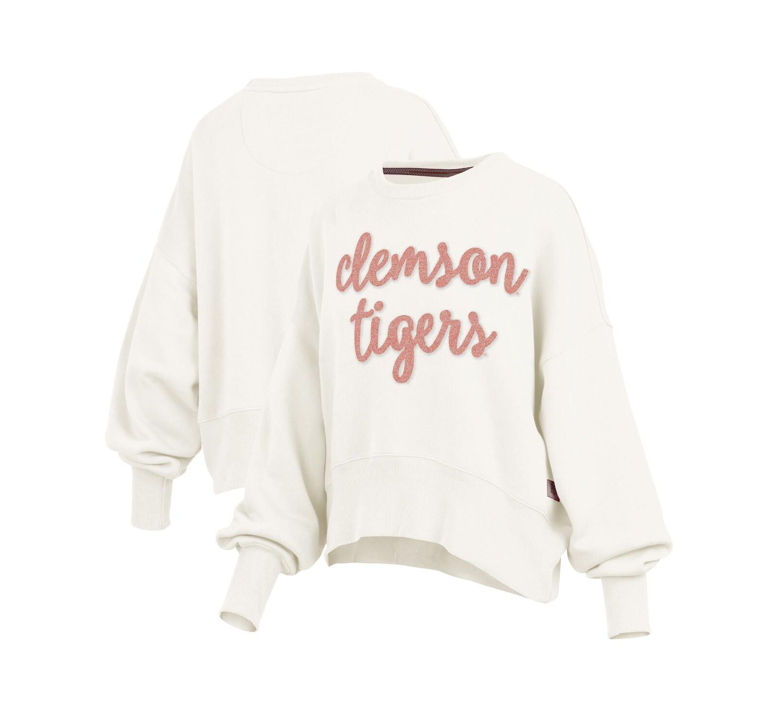 Pressbox Women's Cream Clemson Tigers Chelsea Oversized Pullover Sweatshirt