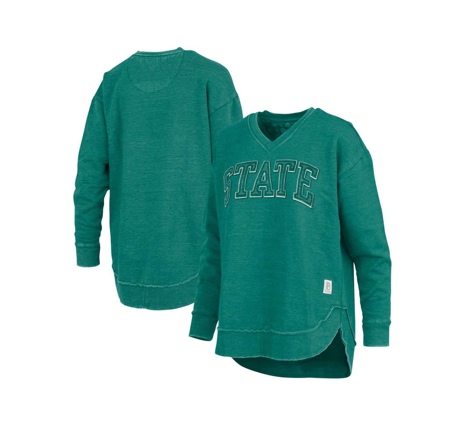 Pressbox Женский зеленый свитшот-пуловер Michigan State Spartans Westin Poncho V-Neck