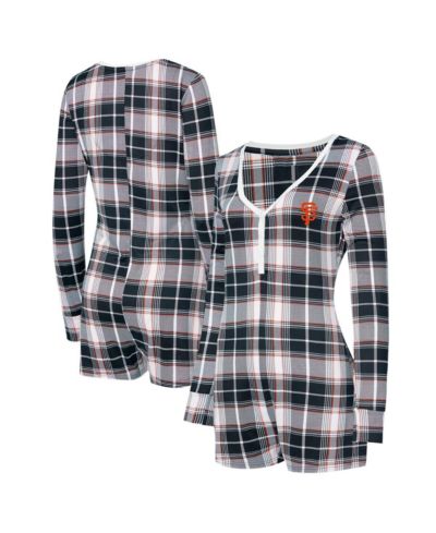 Concepts Sport Women's Black San Francisco Giants Ashford Plaid V-Neck Knit Romper