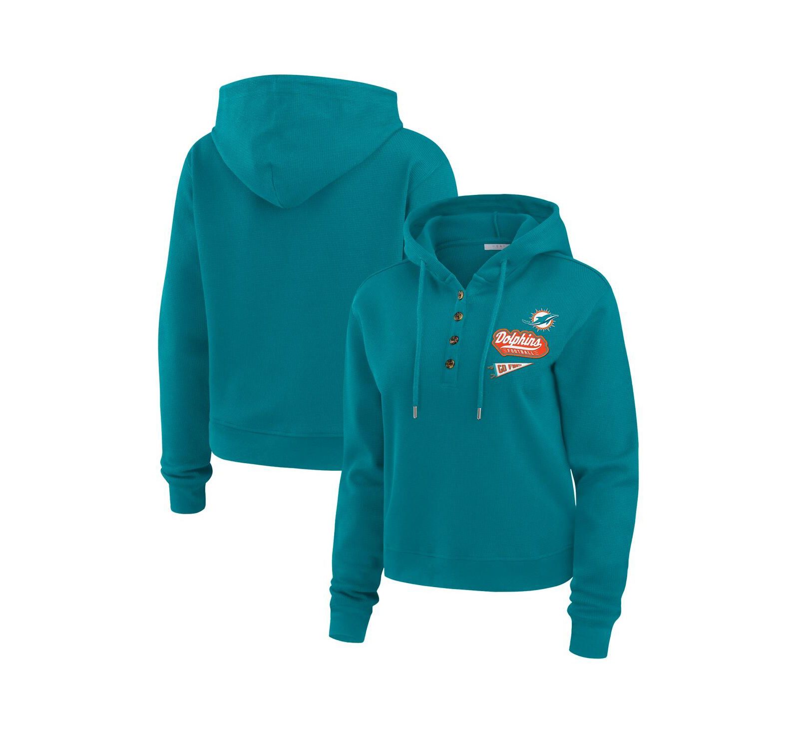 Женское худи WEAR by Erin Andrews Aqua Miami Dolphins Waffle-Knit Pullover