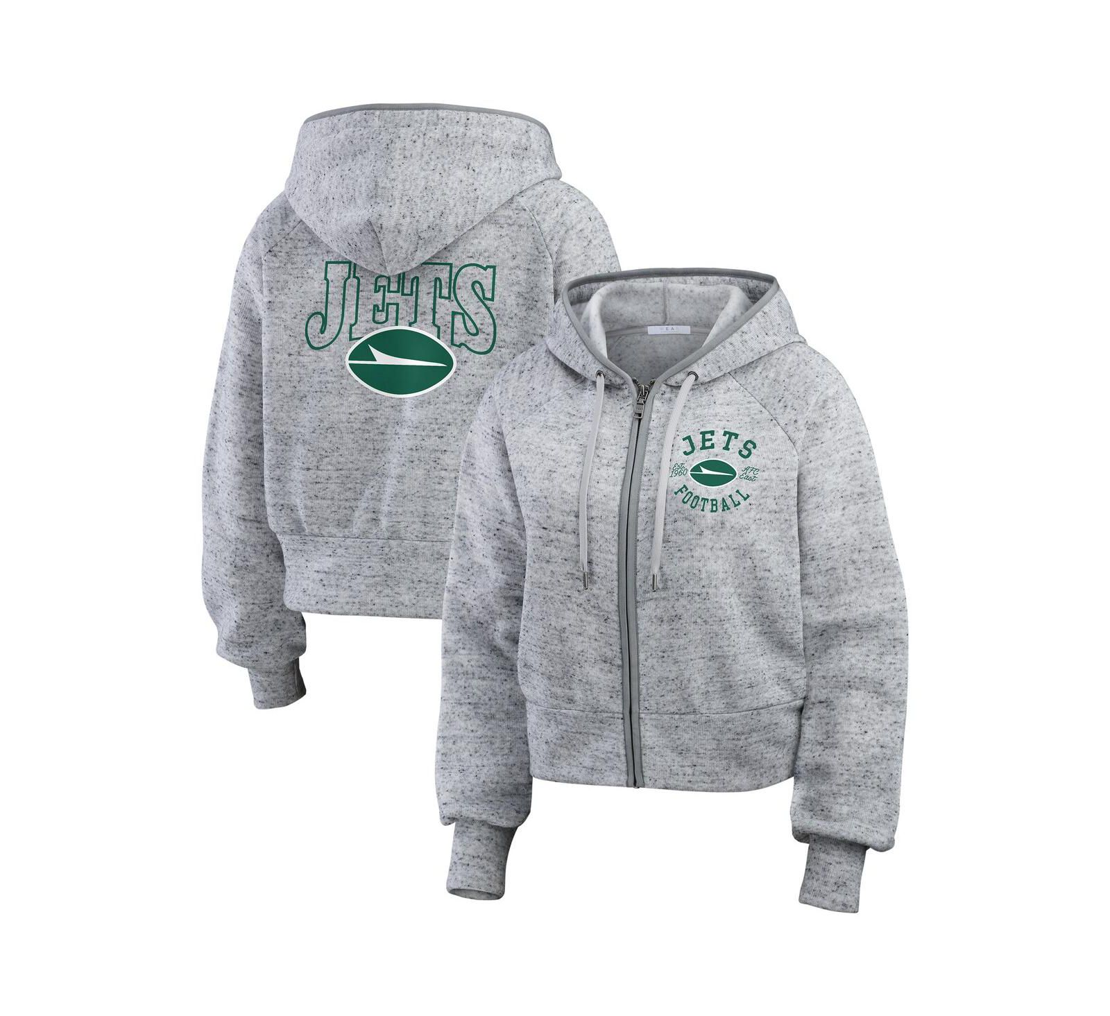 WEAR by Erin Andrews Женское худи с коротким молнией, Heather Gray New York Jets Speckled Fleece, Cropped