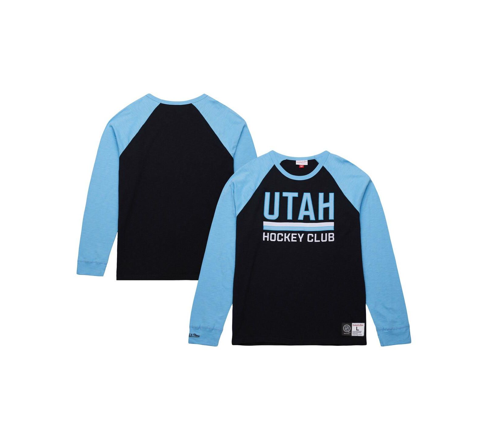 Mitchell & Ness Men's Black/Light Blue Utah Mammoth Legendary Slub Long Sleeve Raglan T-Shirt