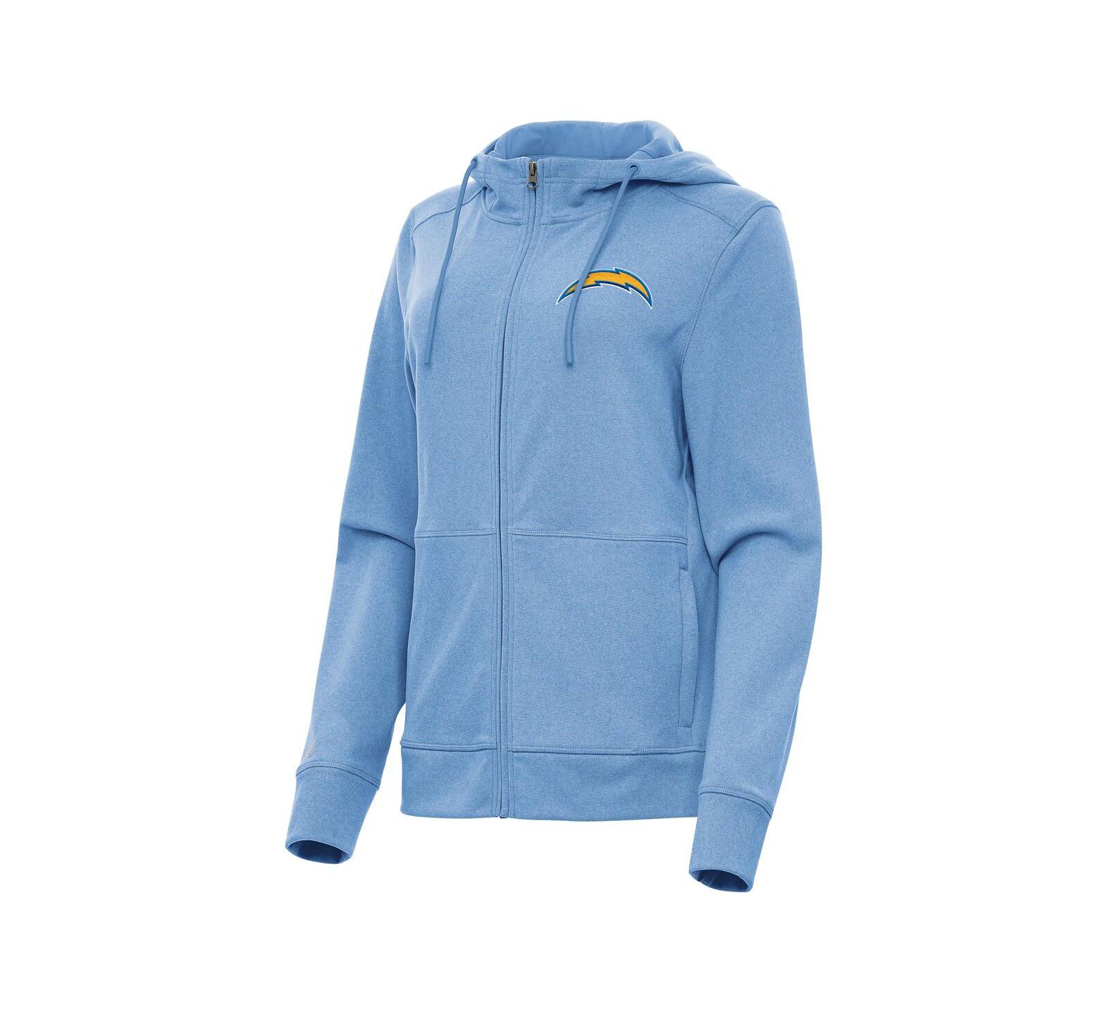 Antigua Women's Heather Powder Blue Los Angeles Chargers Seeker Full-Zip Hoodie Jacket