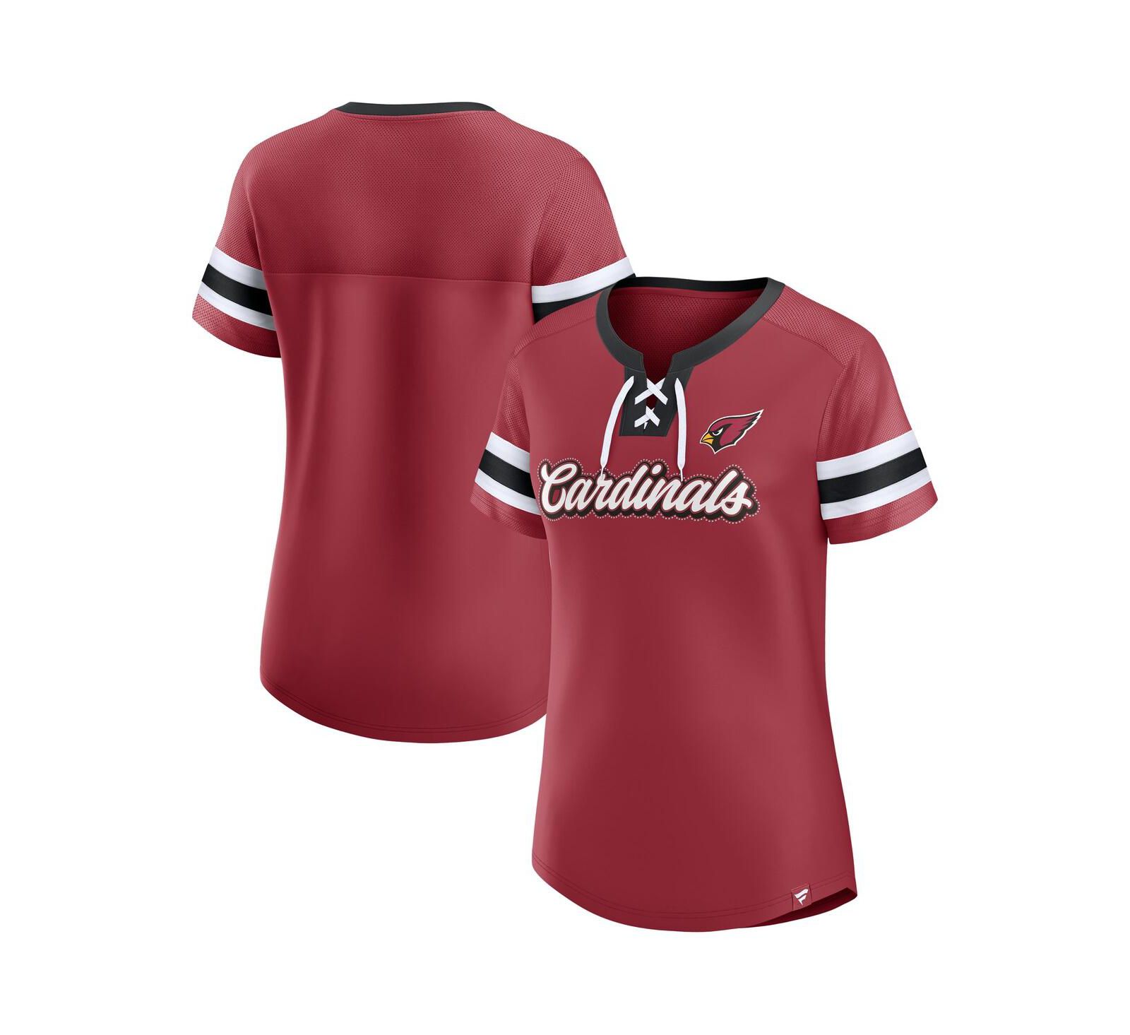 Fanatics Women's Cardinal Arizona Cardinals Iconic Bling Athena Lace-Up V-Neck T-Shirt