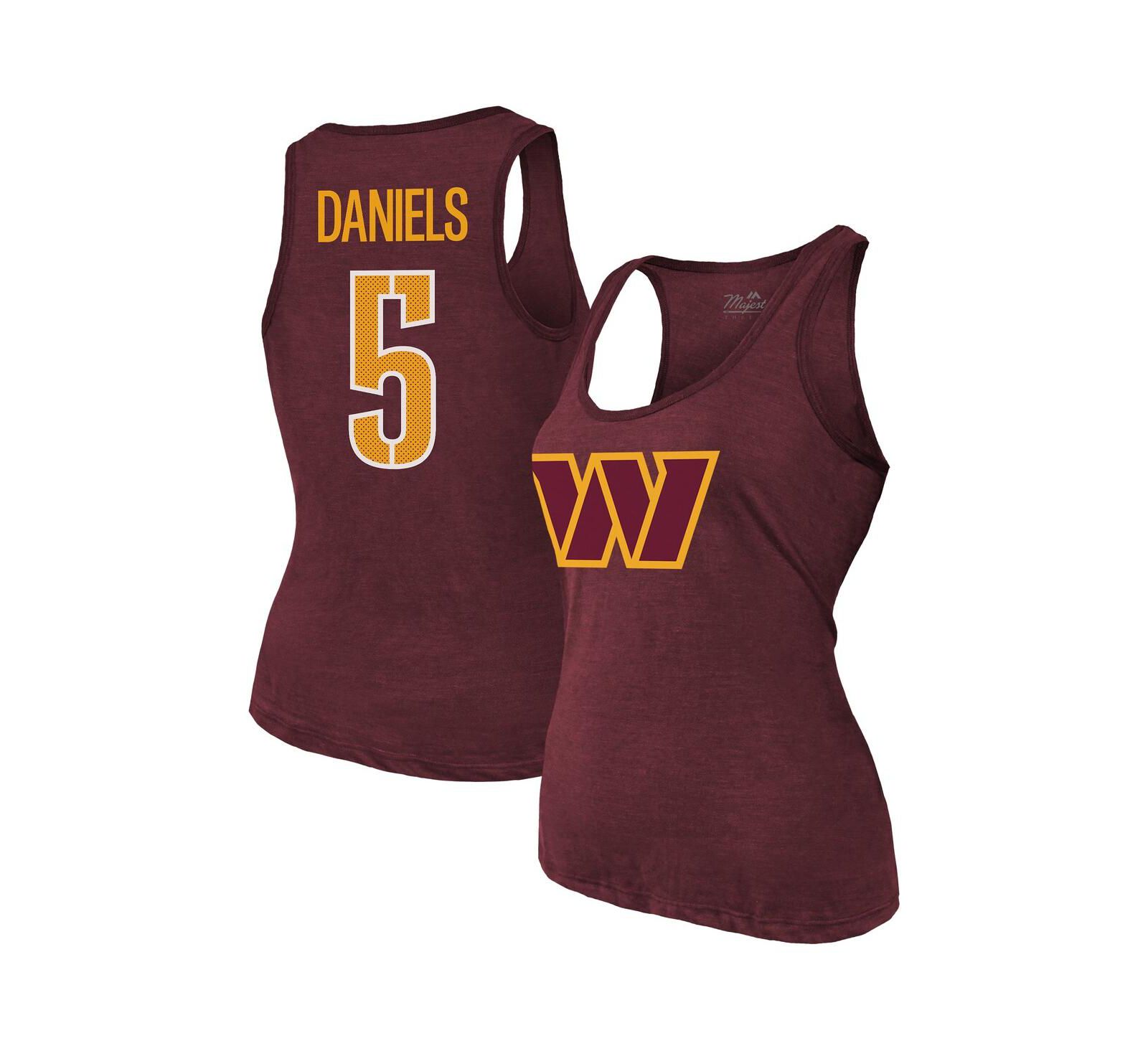 Женский топ Majestic Jayden Daniels Burgundy Washington Commanders Tri-Blend с вырезом Scoop Neck