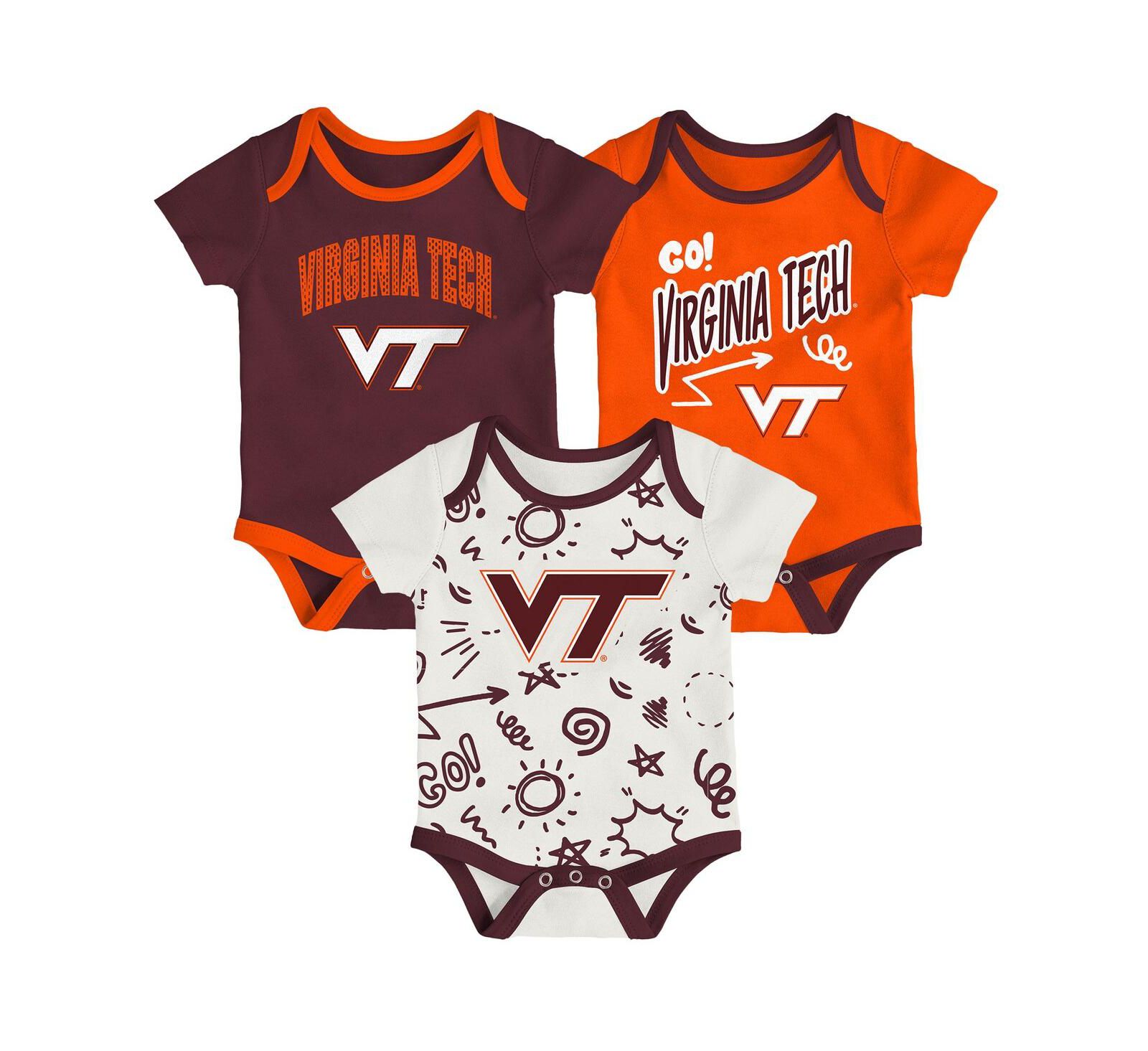 Outerstuff Baby Boys and Girls 3-Pack Virginia Tech Hokies All Day Play Bodysuit Set