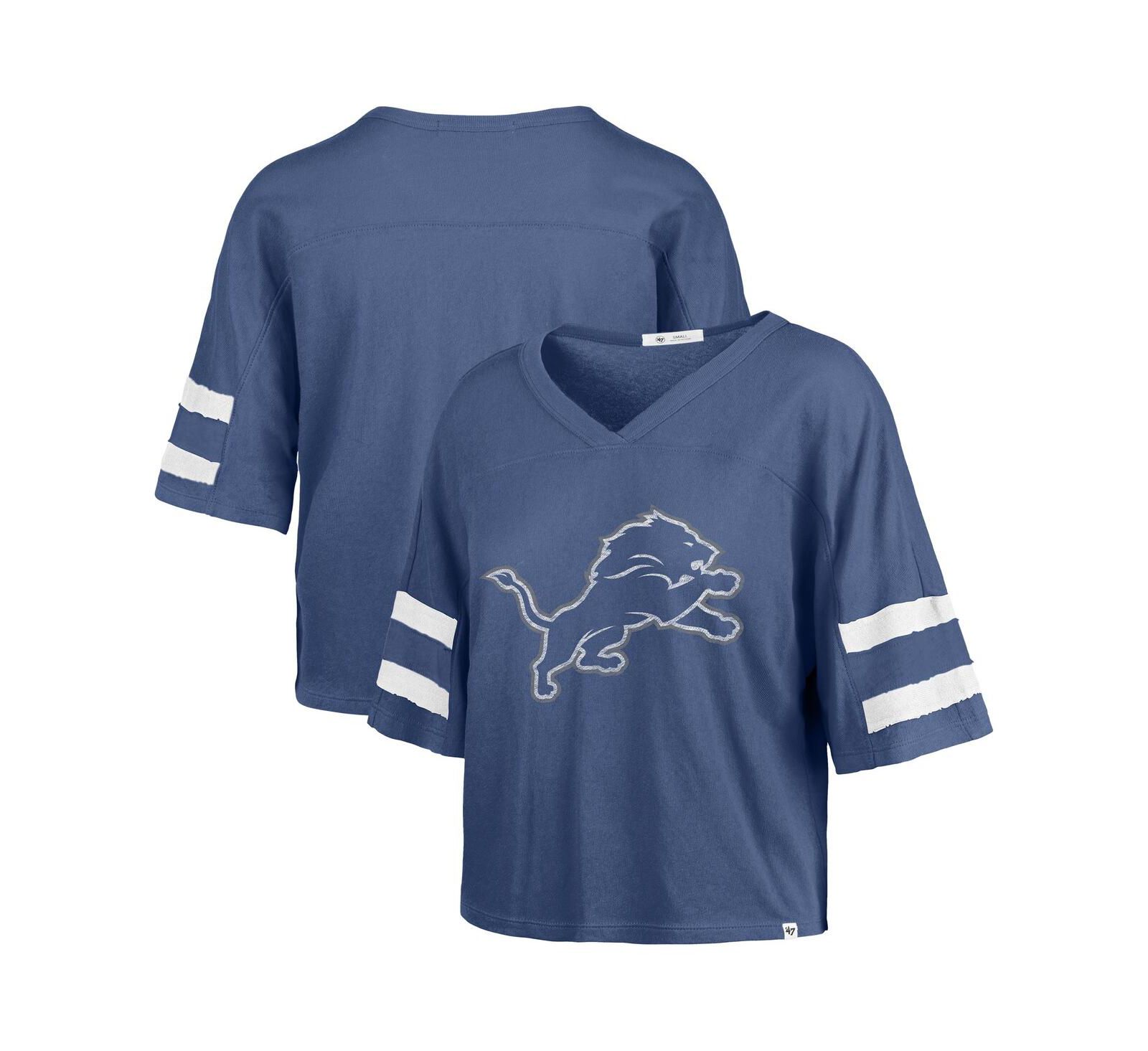 Женская укороченная футболка '47 Brand Blue Detroit Lions Premier Scout с V-образным вырезом