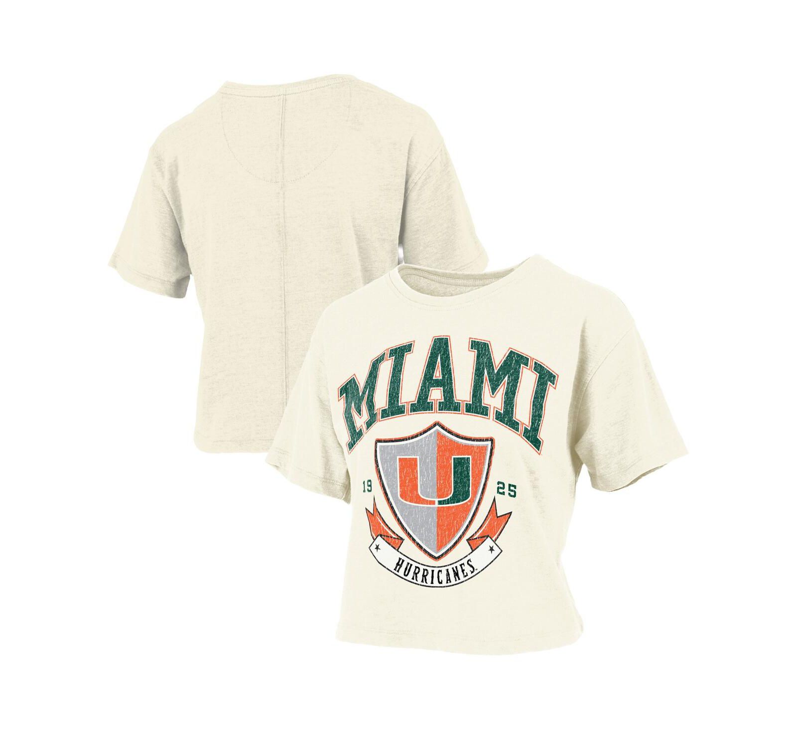 Pressbox Women's Cream Miami Hurricanes Buckler Vintage Cropped T-Shirt