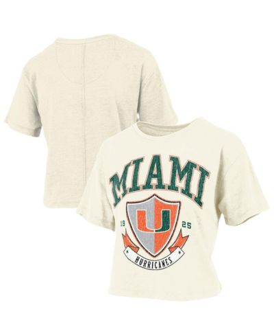 Pressbox Women's Cream Miami Hurricanes Buckler Vintage Cropped T-Shirt