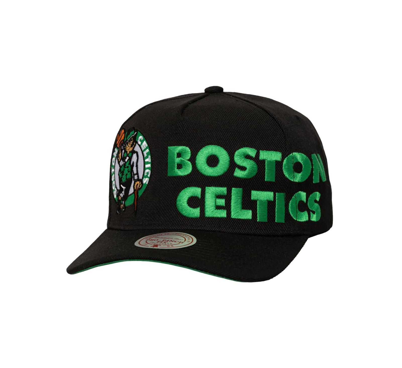Мужская регулируемая кепка Mitchell & Ness Black Boston Celtics Busted Logo Wordmark Wrap-Around Pro Pinch