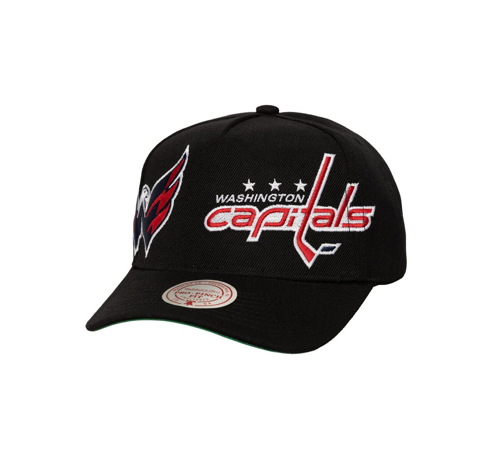 Mitchell & Ness Men's Black Washington Capitals Busted Logo Wordmark Wrap-Around Pro Pinch Adjustable Hat
