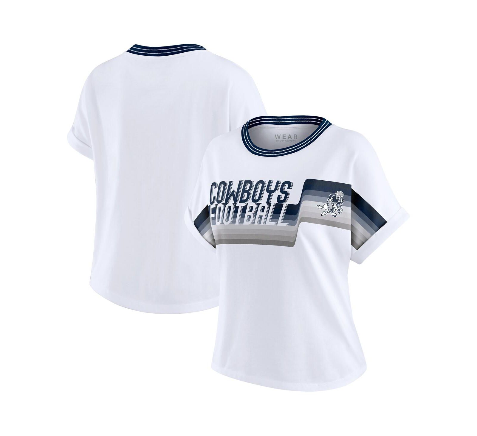 Женская укороченная футболка WEAR by Erin Andrews White Dallas Cowboys Cropped Center Stripe Dolman