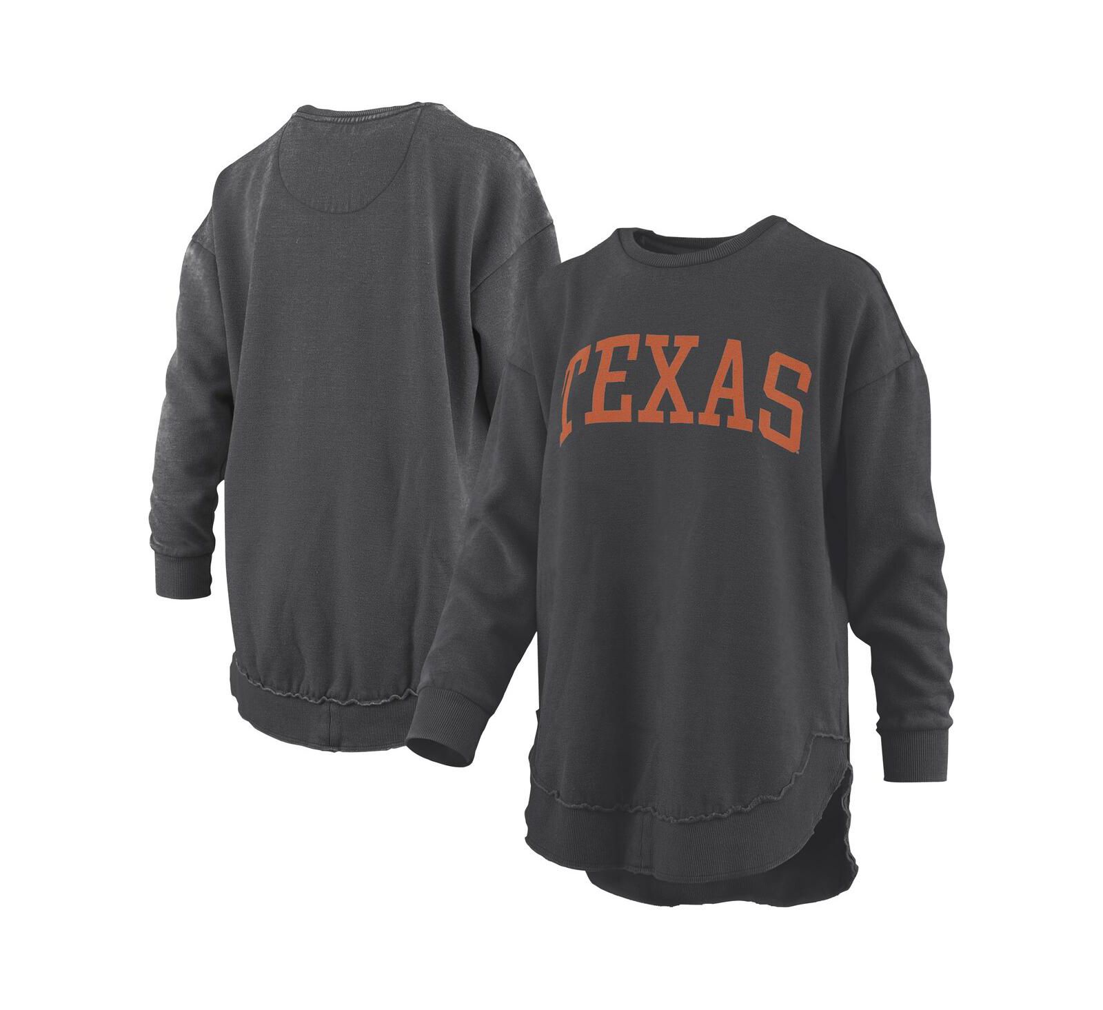 Pressbox Women's Black Texas Longhorns Mélange Poncho Vintage Fleece Long Sleeve Pullover Sweatshirt