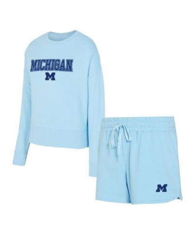 Женский комплект Concepts Sport Michigan Wolverines: топ с длинным рукавом и шорты, светло-голубой
