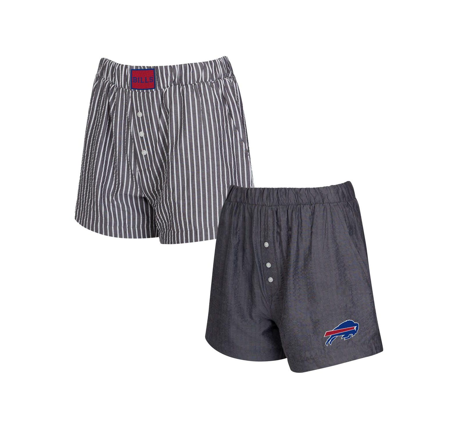 Concepts Sport Women's 2-Pack Black Buffalo Bills Stripes and Solids Boxer Shorts Set