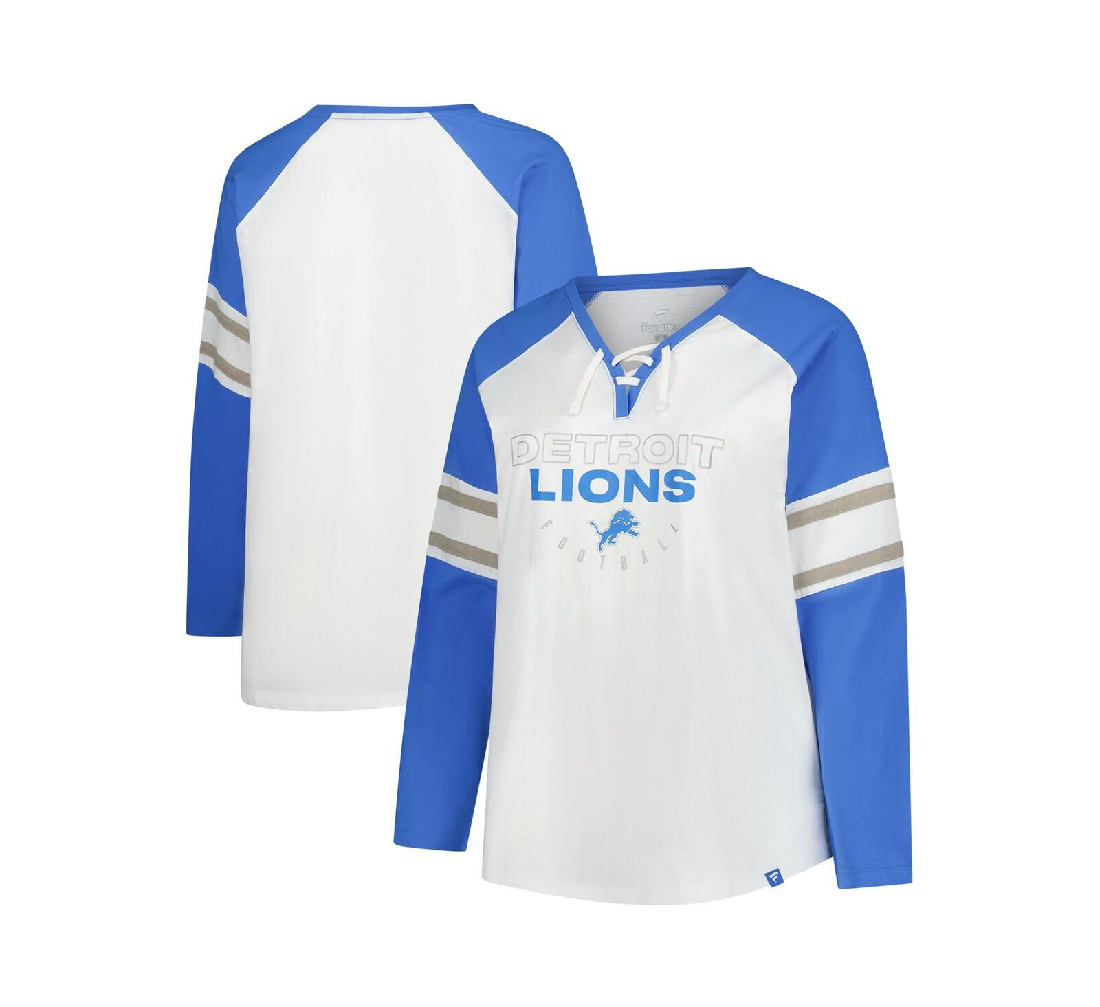 Футболка Fanatics Women's White Detroit Lions Plus Size Redzone Lace Up Long Sleeve