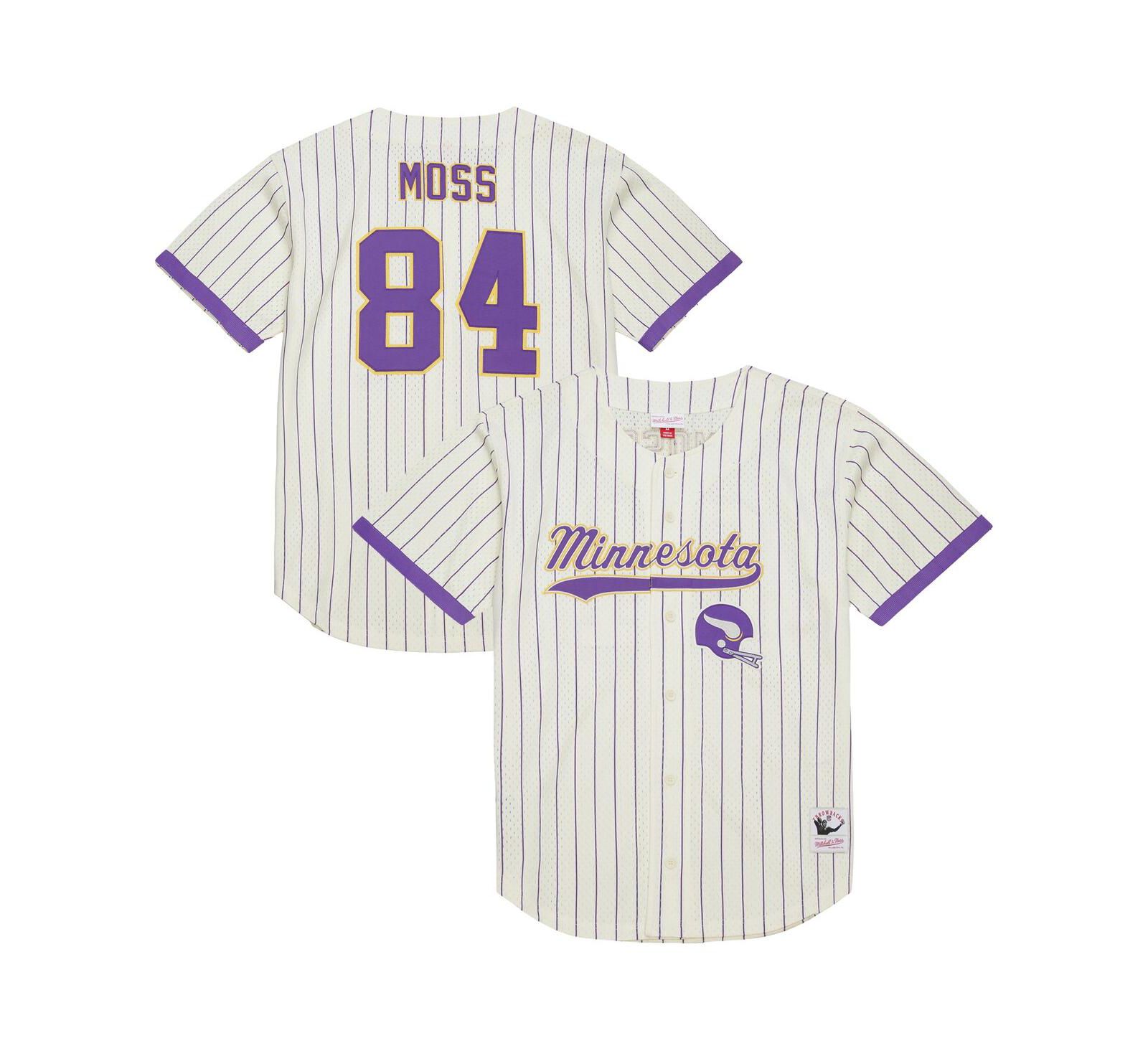 Мужская бейсбольная джерси Mitchell & Ness Randy Moss Cream Minnesota Vikings Name & Number Mesh Button-Up