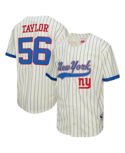 Mitchell & Ness Men's Lawrence Taylor Cream New York Giants Name & Number Mesh Button-Up Baseball Jersey