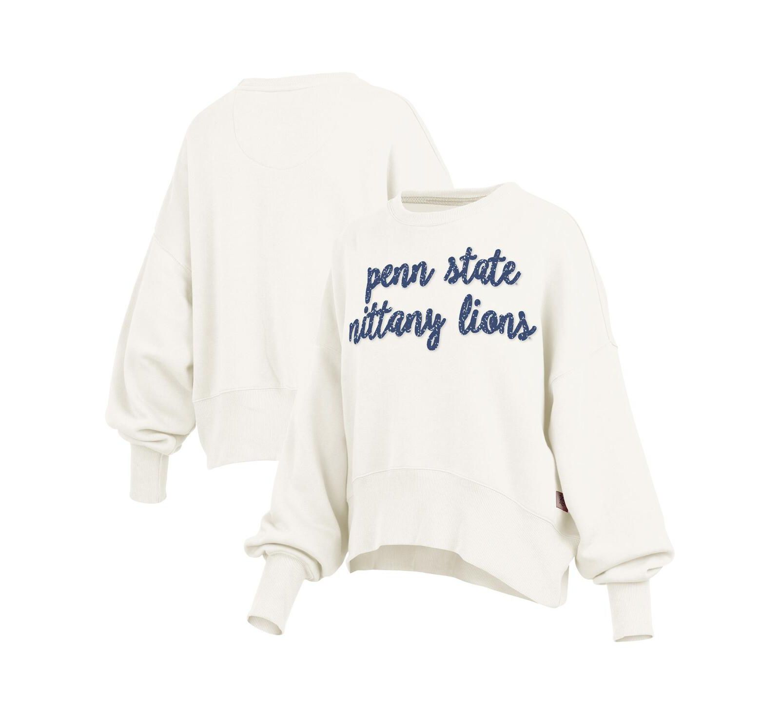 Pressbox Women's Cream Penn State Nittany Lions Oversized Chelsea Waist Length Pullover Sweatshirt