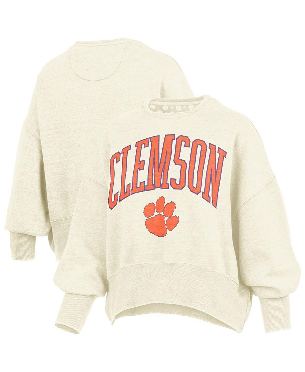 Женская толстовка Pressbox Natural Clemson Tigers Oversized Waist-Length Crewneck Sweatshirt