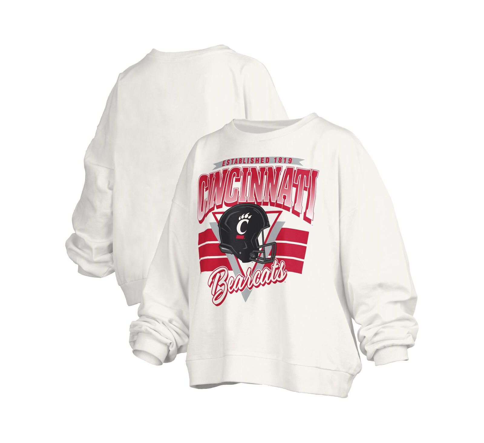 Женский оверсайз свитшот Pressbox White Cincinnati Bearcats Janice Retro Waist-Length Pullover