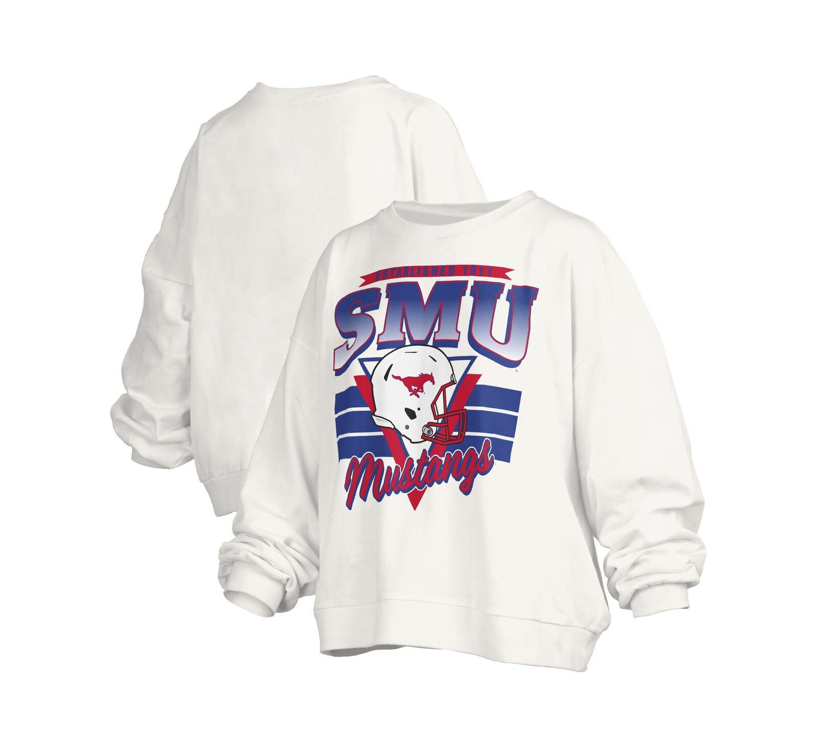 Женское оверсайз худи Pressbox белое SMU Mustangs Janice Retro